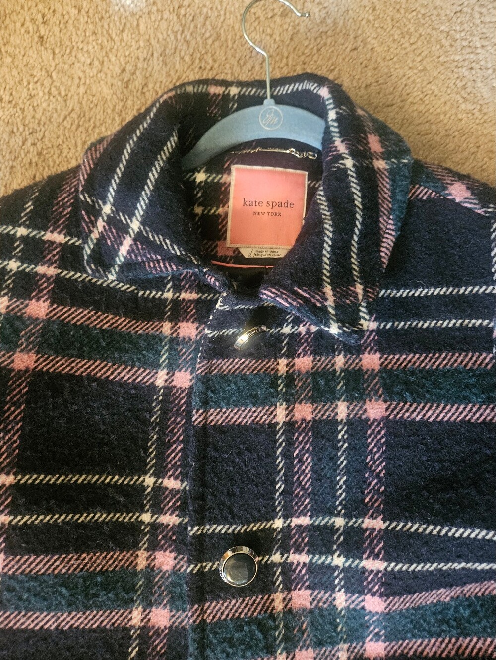 Kate Spade New York Plaid Wool Blend Coat Pink Navy Women's Designer Coat - Picture 9 of 16